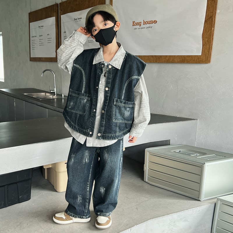 男童秋装套装2024新款儿童秋季牛仔三件套酷帅韩版大童春秋款洋气