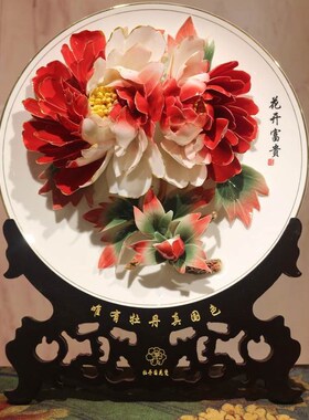 洛阳特色牡丹瓷摆件手工陶瓷艺术客厅装L饰工艺品乔迁礼品礼物
