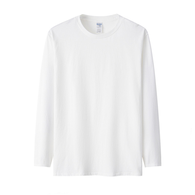 长袖t恤男春季薄款秋衣宽松圆领内衣纯色白色体恤男士打底衫