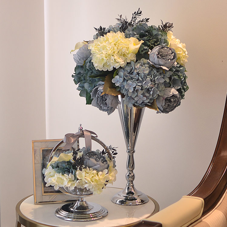 欧式美式高档客j厅仿真花花艺套装蓝色 样板间餐桌装饰花假花绣球