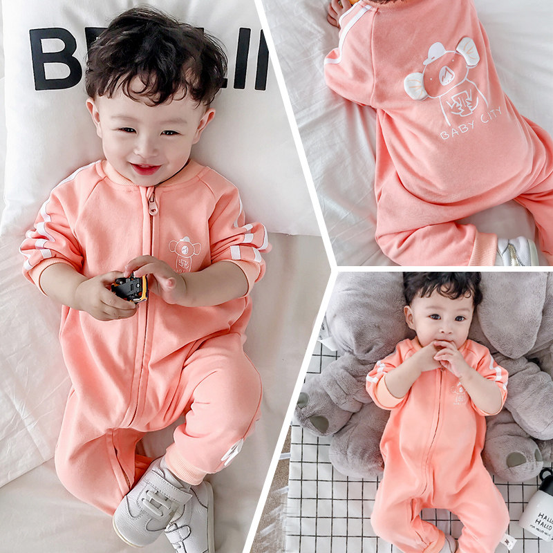 百天婴儿秋装外出连体哈衣新生儿潮C服网红宝宝爬行服幼童洋气抱