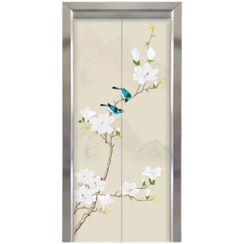清新古典电梯门贴纸自粘可定制壁画玄关装饰画电梯门贴画中式花鸟
