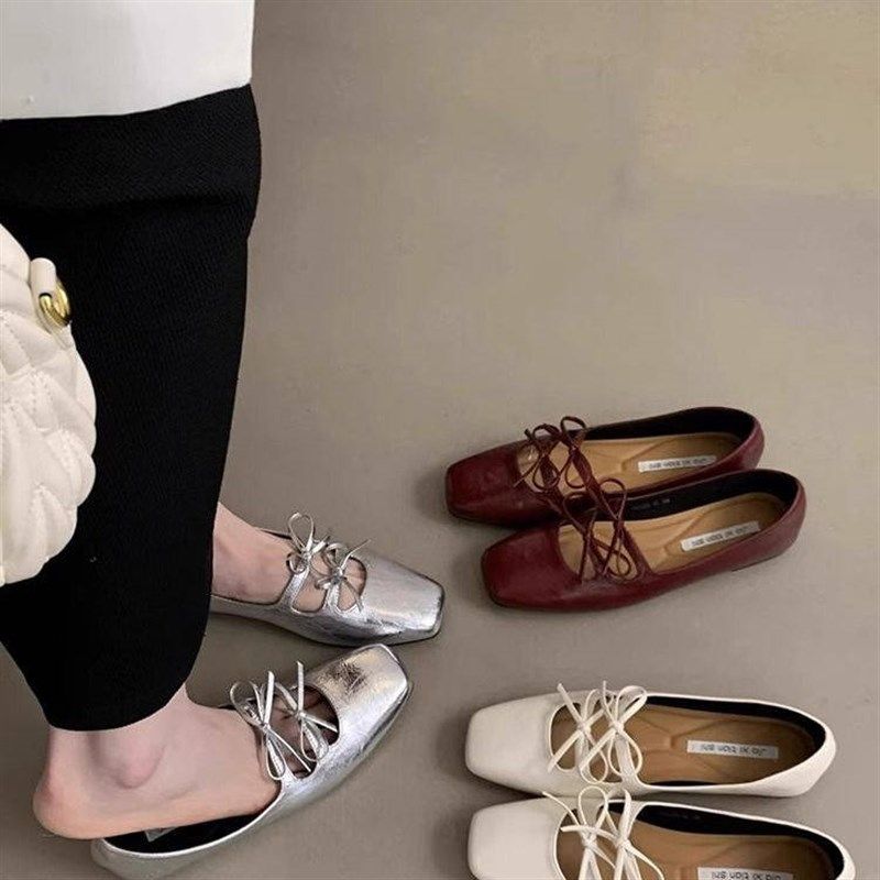 平底银色单鞋女方头玛丽珍女鞋2025新款红色温柔晚晚奶奶鞋豆豆鞋,女鞋,浅口单鞋,淘宝优惠券,粉丝福利购,淘宝优惠卷