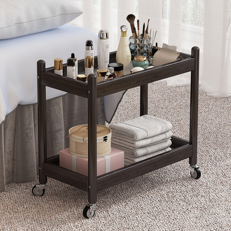 美容院可移动小推车实木多功能置物架子理髲店手推工具车角几边几