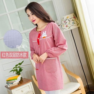 双层家里外围厨房家腰防长袖反油污全包棉布围裙穿衣罩衣好看加长