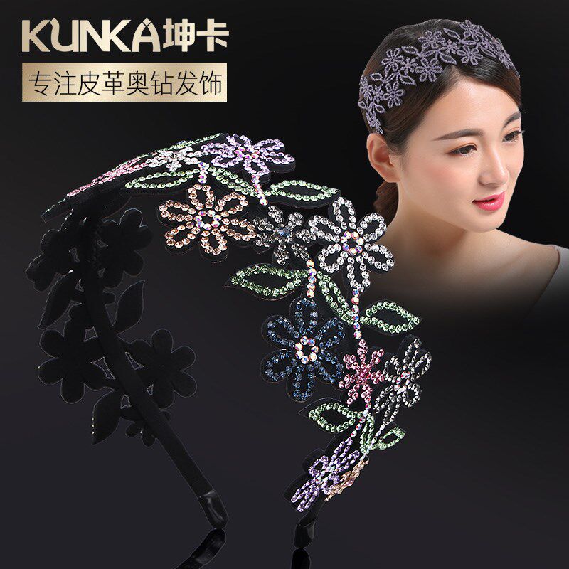 头花发箍女水钻宽边韩国发饰水晶压发卡亮钻头箍遮白发夹百搭外出