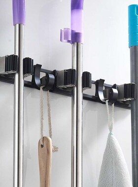 黑色铝合金e收纳拖把架免打孔壁挂卫生间挂钩扫把夹簸箕置物架家