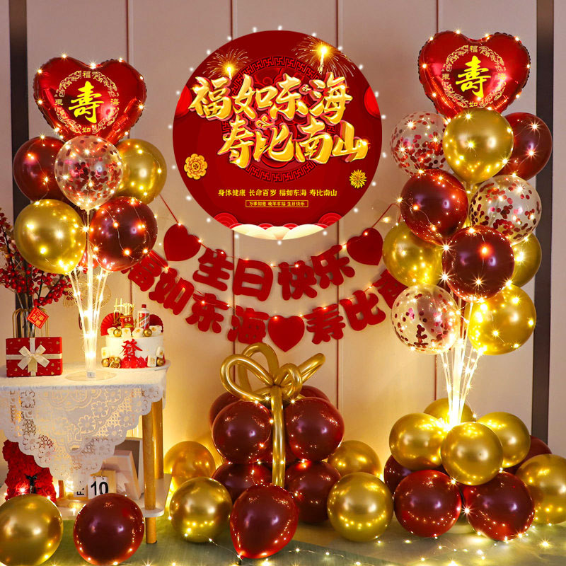 寿宴老人六十生日快乐装饰气球海B报酒店场景布置品爸妈生日背景