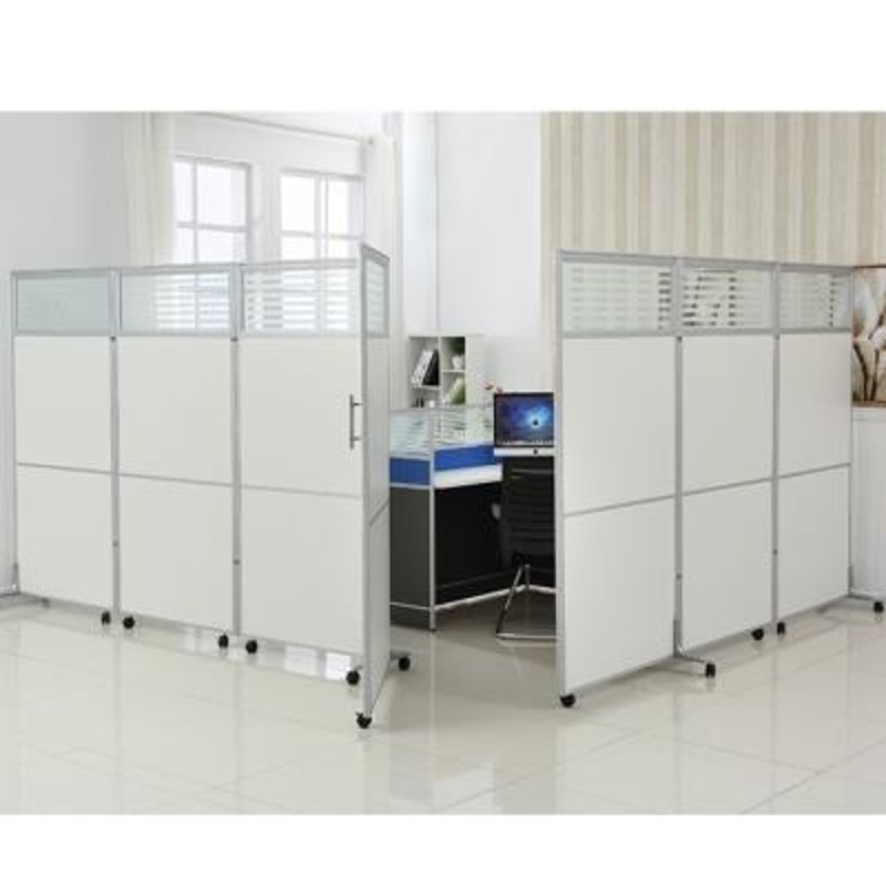 办公室简约现代移动屏风玻璃隔断墙可折I叠带滑轮隔音推拉门式时