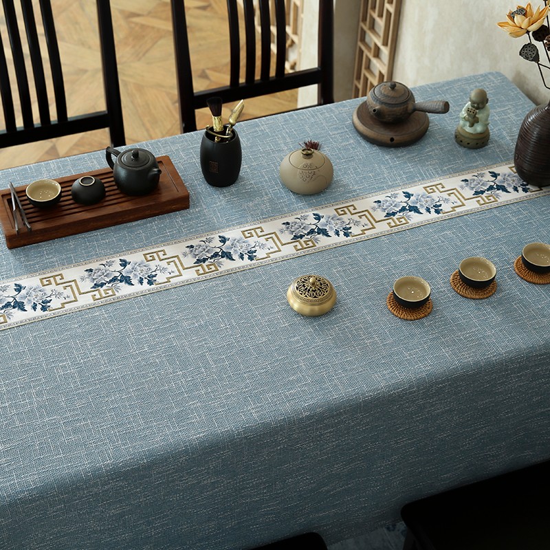 新中式仿古茶几布布艺桌布台布方形餐桌布刺绣布料长方形茶台盖布