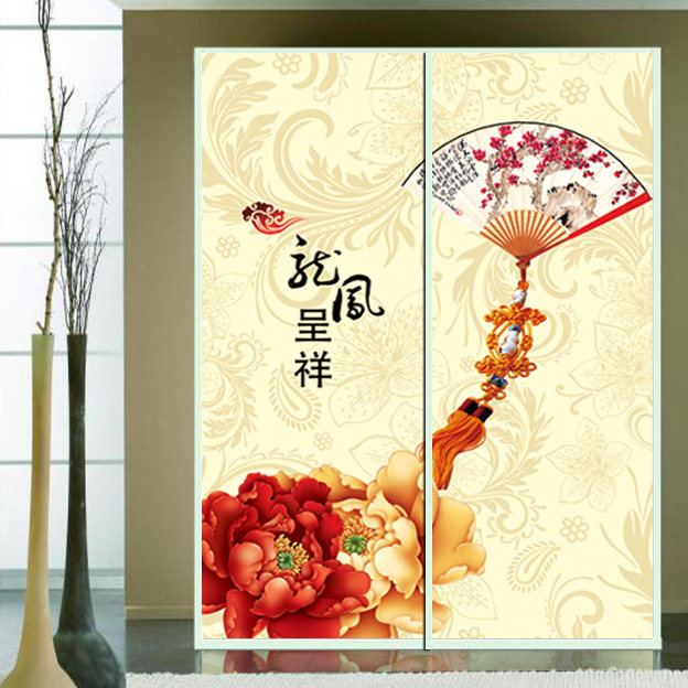 龙凤呈祥新婚衣柜移门家具翻新贴纸 阳台窗户卫生间玻璃彩色贴膜