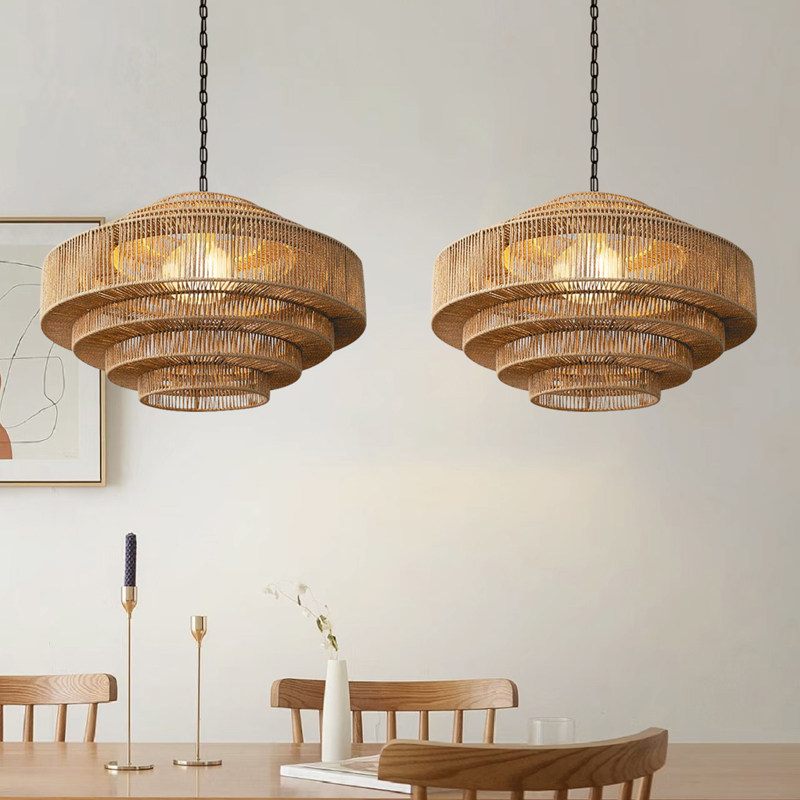 餐厅吊灯侘e寂风餐饮火锅店包间专用手工麻绳吊灯客厅民宿酒店灯