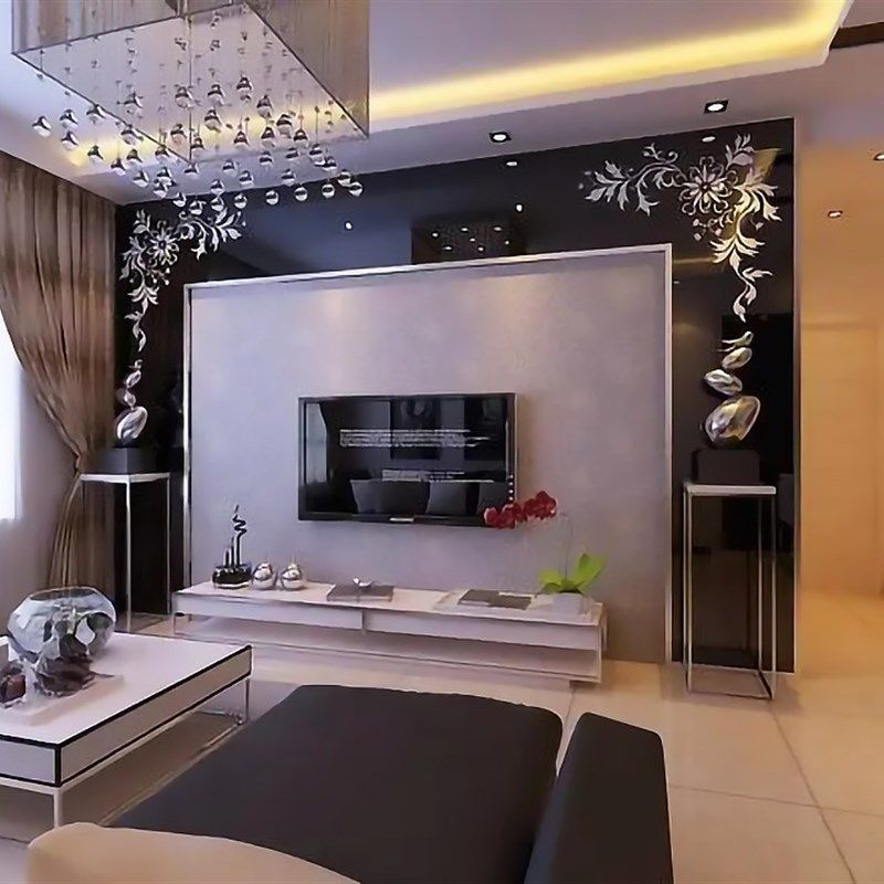 定制烤漆玻璃电视背n景墙钢化安全工艺桌面艺术飘窗凉垫黑底对角