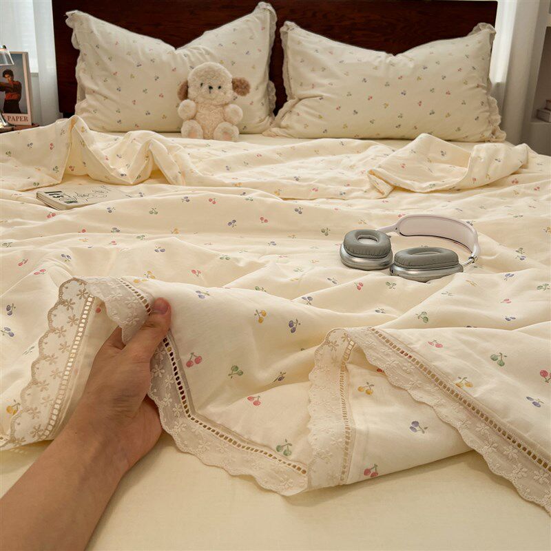 花边双层纱全棉空调被夏凉被100纯棉夏被四件套夏季可Y机洗薄被子