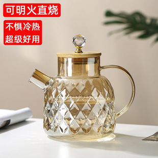 高档冷水壶玻璃耐高温竹钢盖家用大容量凉水壶R套装凉白开水壶水