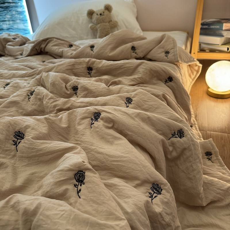 超柔软法式刺绣玫瑰水洗棉夏凉被夏季可机洗空调被单人宿舍薄被子