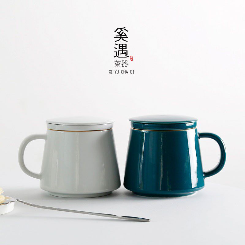 陶瓷茶杯刻字过h滤办公室水杯带盖情侣款对杯套装一对个性定制杯