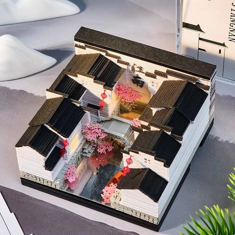 国风忆江南立体纸雕便签手撕x建筑模型文创摆件送朋友节日礼物礼