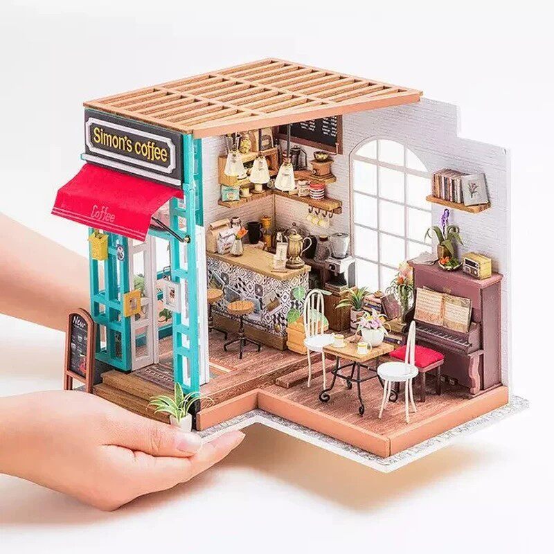 diy小屋手工微景观小房子咖啡屋花房拼装店O铺摆件礼物女微缩模型