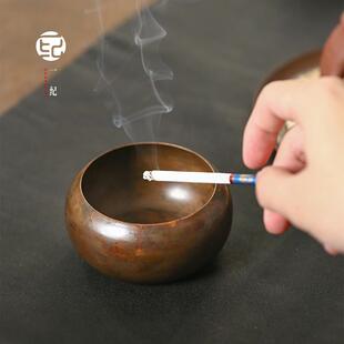 小号 手工复古怀旧黄铜烟灰缸家用客厅车载烟缸烟盅防烟飞创意个性