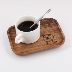 实木杯垫小托盘茶盘胡桃木长方形弧边木托盘咖啡盘办公桌茶杯垫