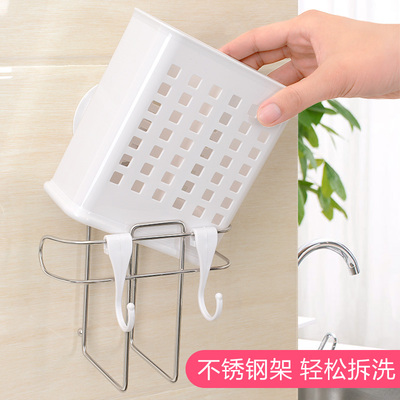 嘉宝不锈钢筷子筒创意双筒筷子笼沥水筷筒筷子架吸盘筷子盒带挂钩