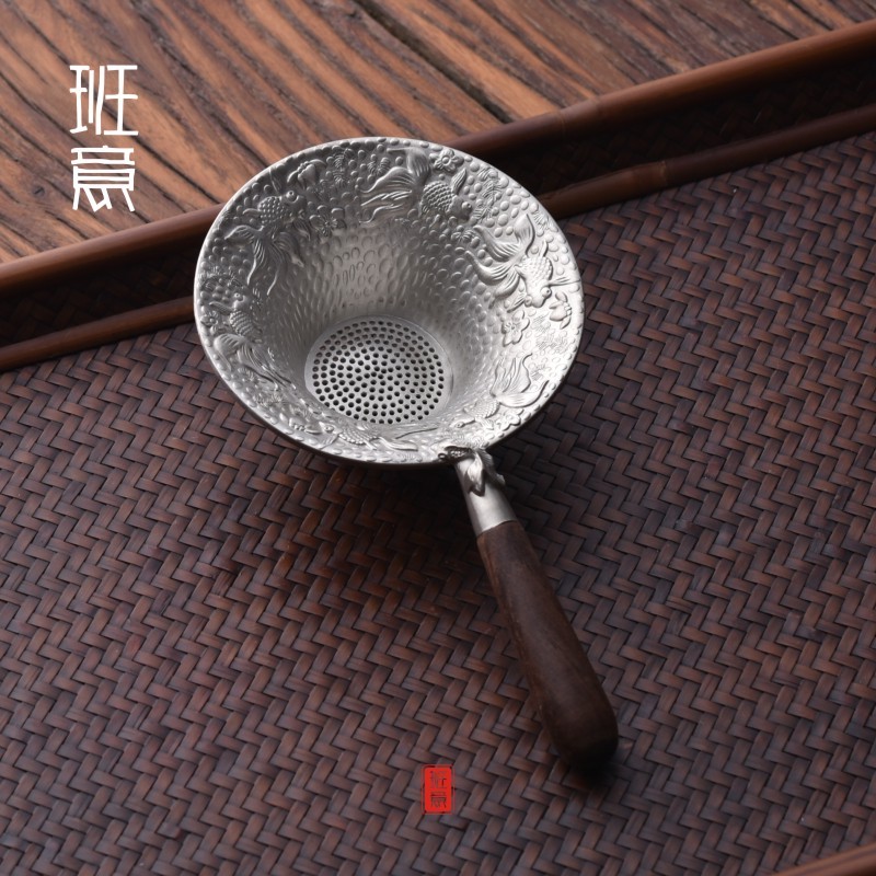 班意 纯手工纯锡茶漏网 茶滤 实木把功夫茶具配件 茶道零配包邮