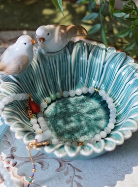 创意陶瓷首饰戒指盘可爱小鸟圆盘收纳点心盘茶点水果糕点盘摆盘