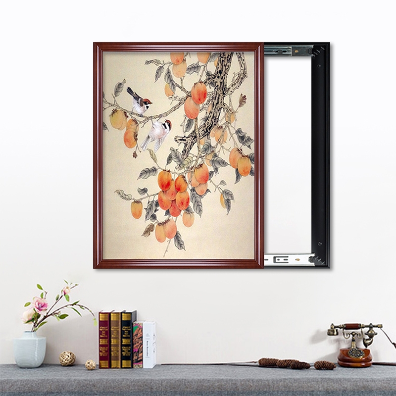 电表箱装饰画中式实木框电闸盒装饰遮挡箱家用竖推拉免打孔可遮挡