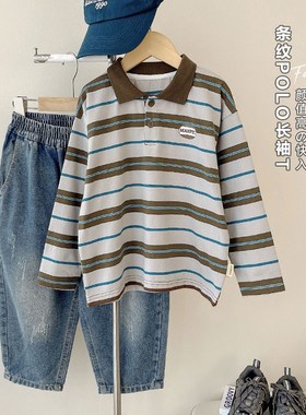 男童条纹polo长袖t恤春装春秋款婴儿童装打底衫宝宝小童上衣X4073