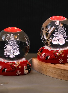 创意圣诞老人水晶球摆件办公室桌面装饰品送儿童圣诞节平安夜礼物