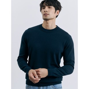 罗纹圆领毛衣男套头针织衫 秋冬BI备打底衫 甄选高级感精纺纯羊毛衫