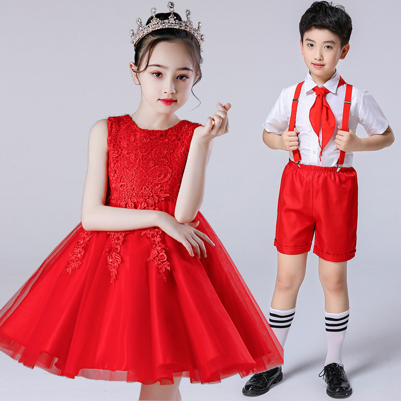 六一儿童纱裙幼儿园舞蹈表演公主裙男女童白红色蓬蓬大合唱演出服