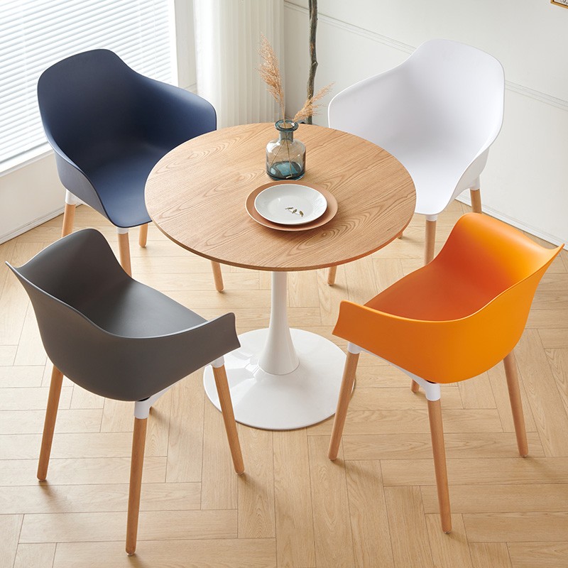 塑料椅靠背扶手餐椅家用实木腿加厚卧室化妆椅子网红创意书桌凳子