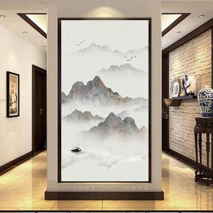 轻奢玄关水墨壁纸山水画抽象墙纸壁画客厅沙发过道雅致墙布 新中式