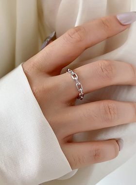 【925银】大码925银戒指女胖MM细链条时尚个性大圈口胖手食指指环