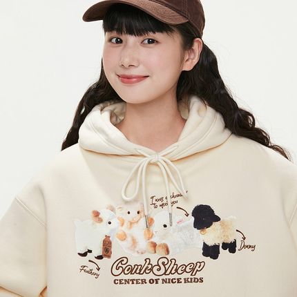 conklab 可可羊玩偶情侣连帽加绒卫衣男秋冬宽松休闲情侣帽衫上衣