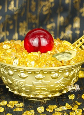 黄铜米缸配件碎水晶鸿运珠算盘仿古铜钱底座水晶元宝百福缸套装