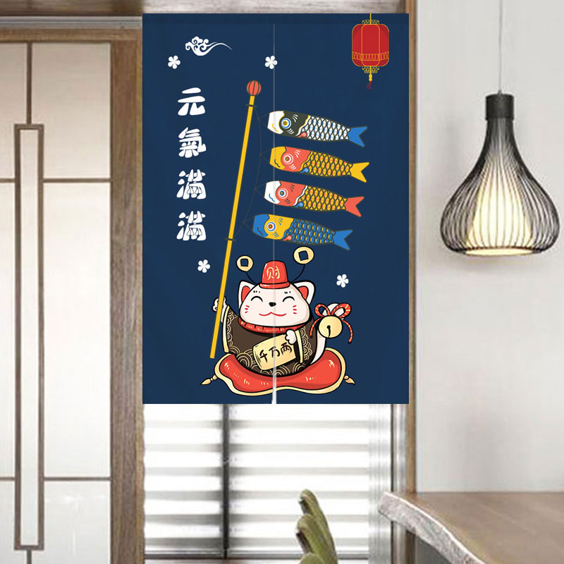 日式门帘招财猫布艺隔断帘创意寿司餐厅厨房防油烟居家屋遮挡挂帘