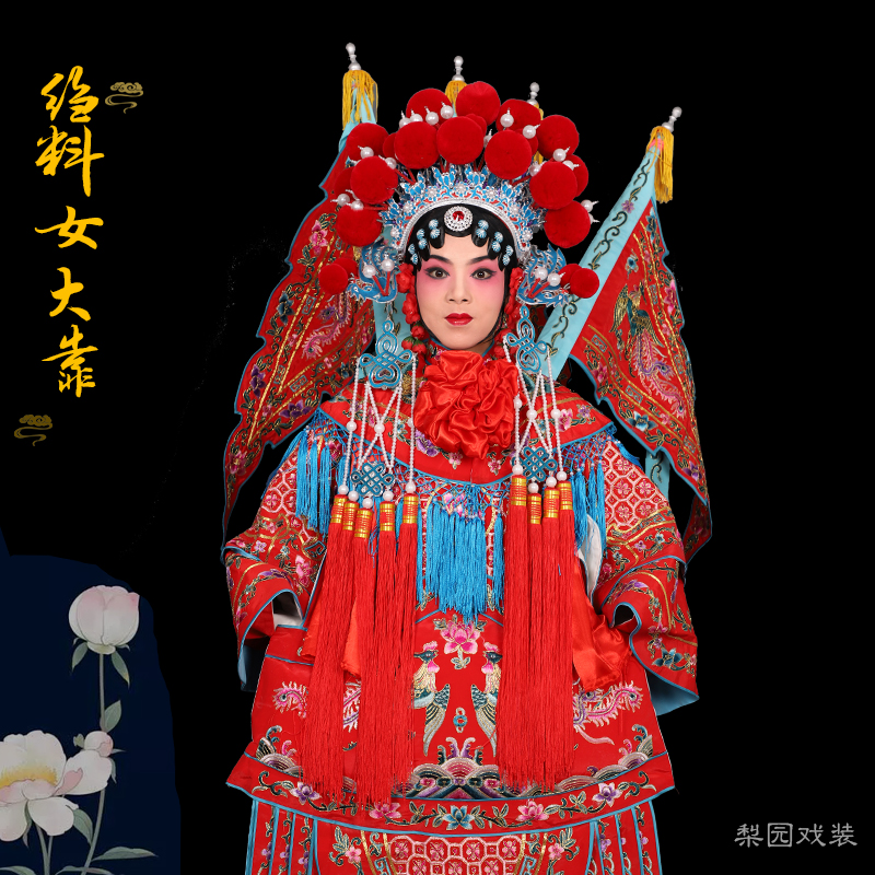 京越剧戏曲演出服装 武旦刀马旦穆桂英戏服 古装女将绉料女大靠旗