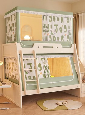 书架款蚊帐子母床防摔儿童上铺遮光床帘一体式双层床下铺梯形专用