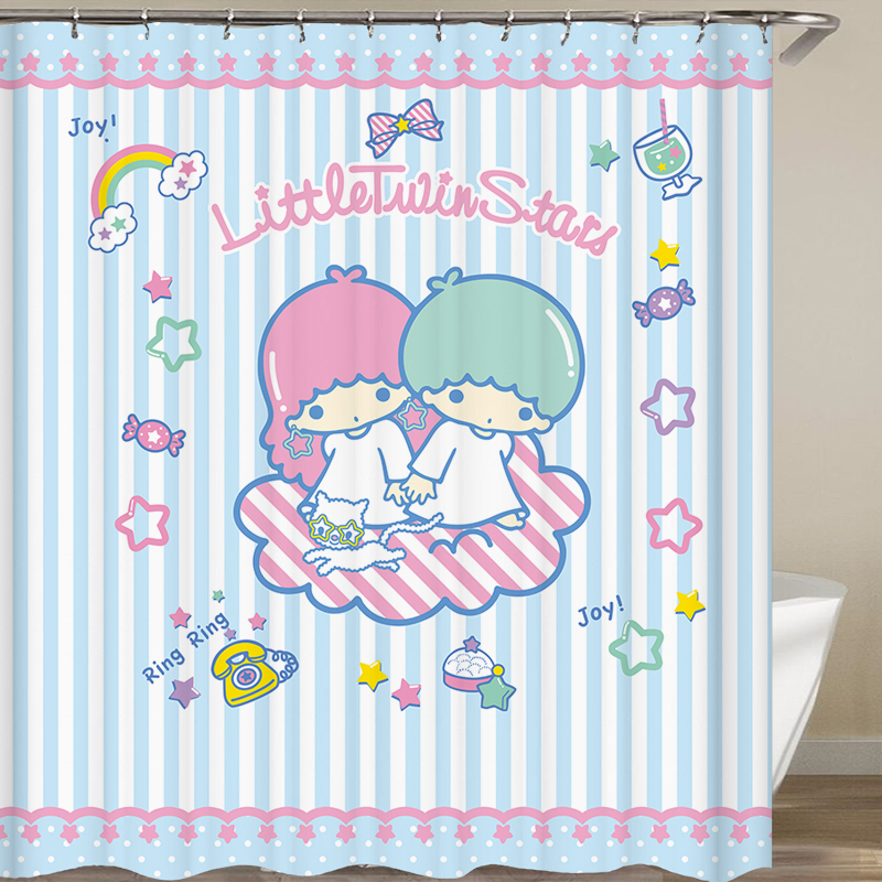 卡通装饰挂布双子星浴帘卫生间挡水洗澡帘twin star柜门遮挡帘子