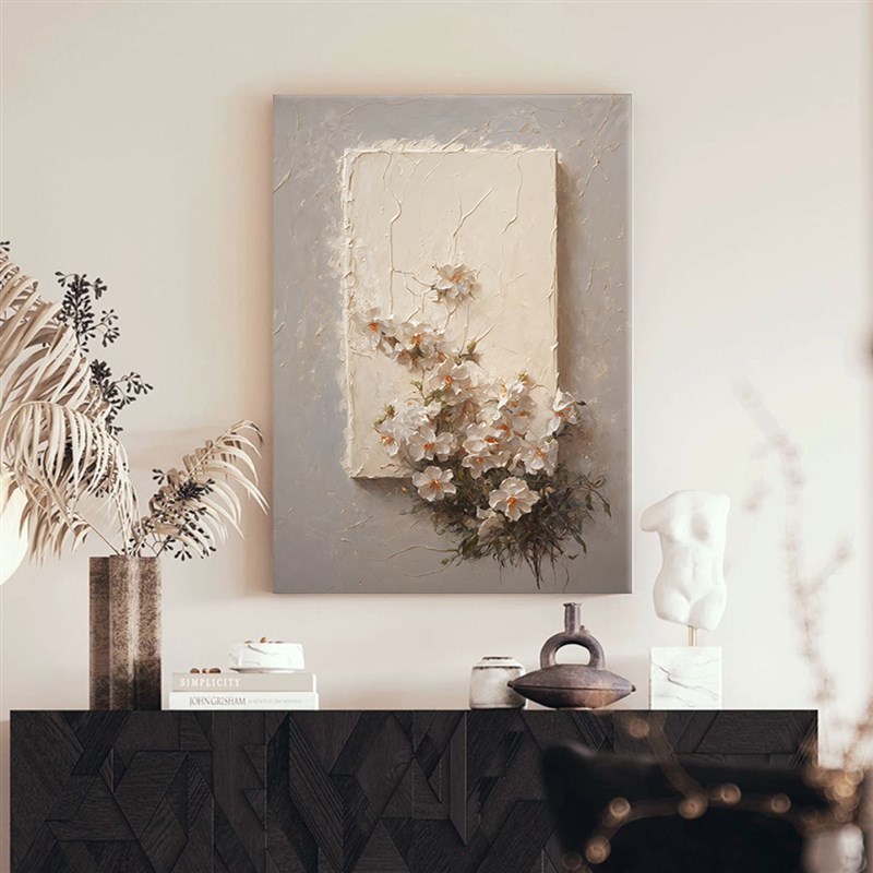 奶油风客厅装饰画高级感花卉艺术沙发背景墙落地挂画入户玄关壁画图片