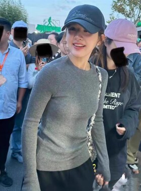 春秋冬新款圆领修身显瘦长袖打底针织衫上衣高级感灰色毛衣女内搭