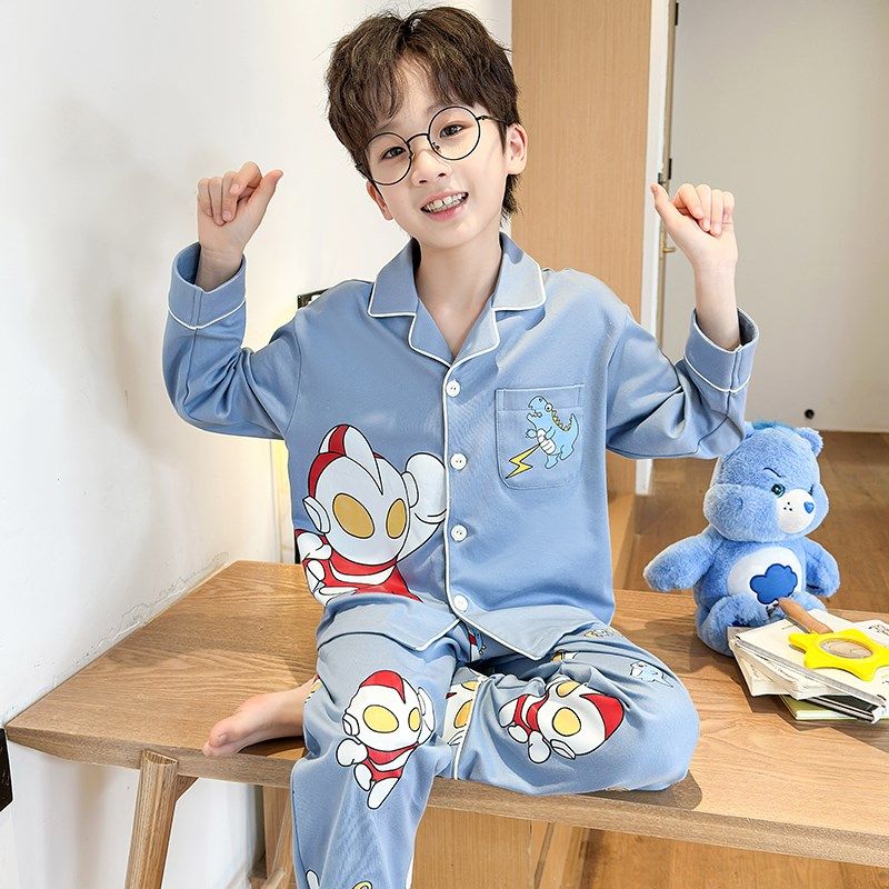 儿童睡衣男童春秋长袖纯棉中大童宝宝洋气卡通可爱男孩家居服套装,童装/婴儿装/亲子装,家居服套装,淘宝优惠券,粉丝福利购,淘宝优惠卷