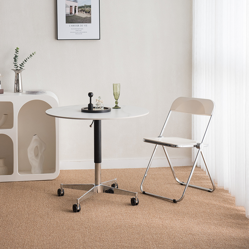 德宜客升降小圆桌可移动餐桌家用茶几咖啡厅洽谈桌子阳台休闲边几