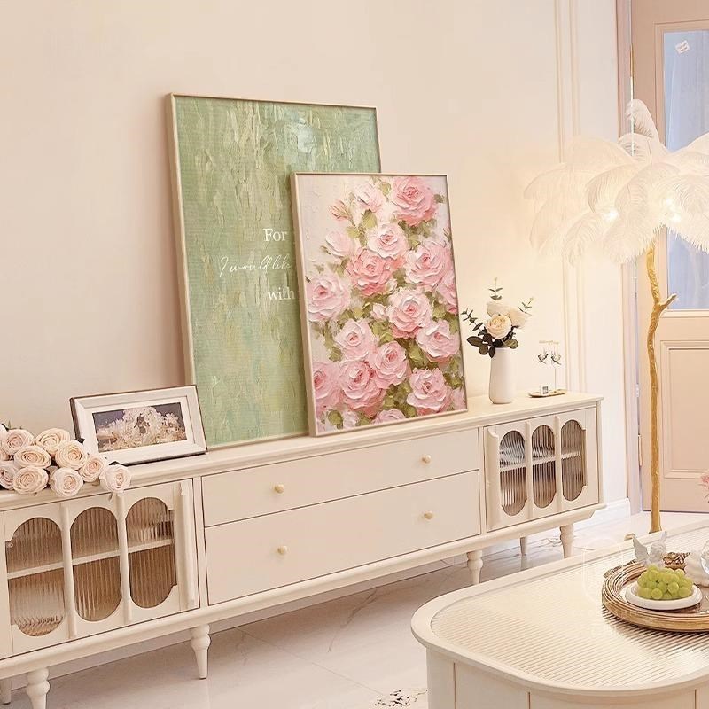 法式奶油风客厅摆件装饰画花卉肌理感壁画卧室床头斗柜梳妆台挂画