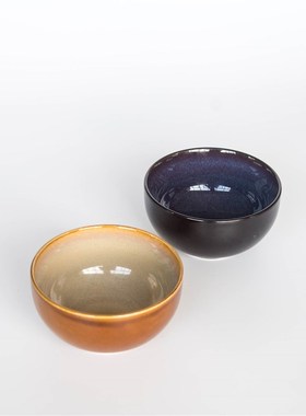 陆升Luzerne窑变釉Rustic系列5英寸鳞彩蓝曼谷棕焦糖色饭碗釉下彩