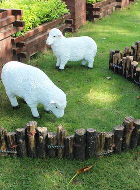 园林小品户外装饰仿真动物雕塑绵羊阳台院子树脂木桩花园庭院摆件