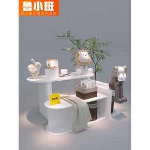 中岛展示桌流水台化妆品日化产品陈列桌白色服装内衣店高低展示柜